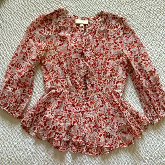 Moulinette Soeurs Anthropologie Peplum Floral Blouse, Size 4 - Picture 3 of 10